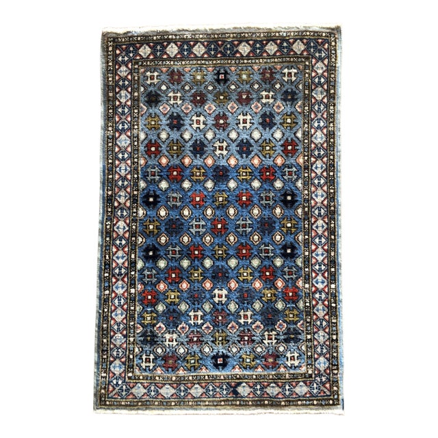 Rare Small Vintage With Blue Geometric Design | 1'8" X 2'7" For Sale