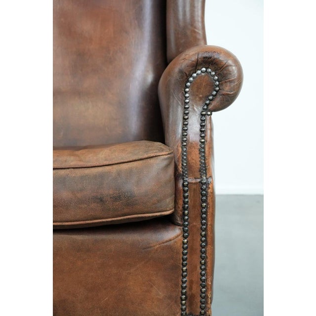 Large Vintage Wing Club Chair in Sheepskin Leather For Sale - Image 9 of 15