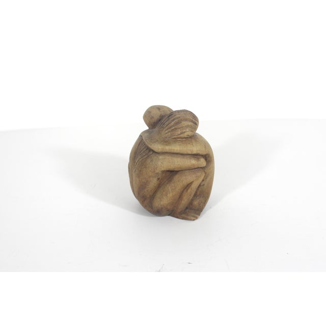 Mid-Century Modern Vintage Hand Carved Wood Hugging Couple Sculpture Lovers For Sale - Image 3 of 10
