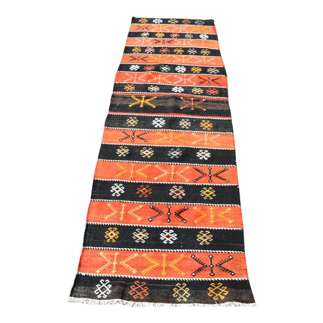 1960s Rustic Hand Knotted Striped Runner Rug For Sale
