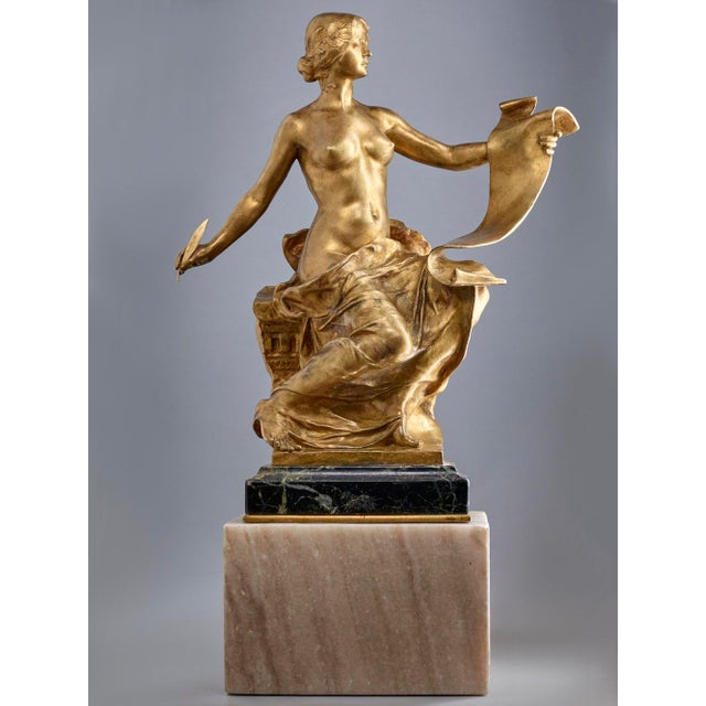 Georges Bareau, Allegory of History, 1890s, Bronze and Marble For Sale - Image 11 of 11