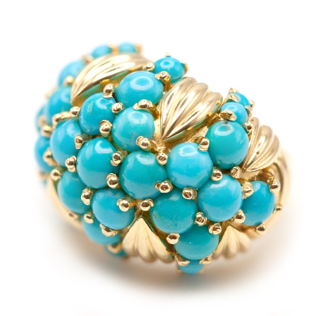 1960s Vintage 18k Yellow Gold Persian Turquoise Dome Ring, Size 5.75 For Sale - Image 10 of 10
