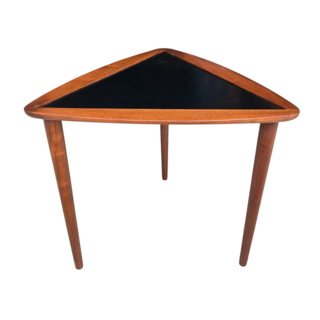 Arthur Umanoff Pair of 1960s Danish Modern Teak Triangle End Tables With Black Laminate For Sale - Image 4 of 13