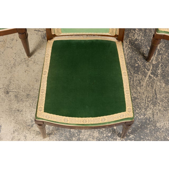 1930s French Art Deco Mahogany Dining Chairs in Olive Green Velvet - Set of 6 For Sale - Image 4 of 18