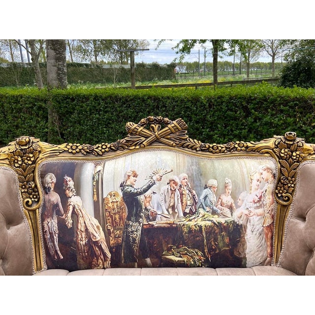 1970s French Louis XVI Tan Velvet Gilt Beech Settee For Sale - Image 13 of 17