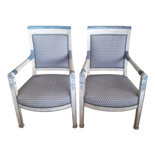 Antique Empire Style Lacquered Armchairs, Set of 2 For Sale