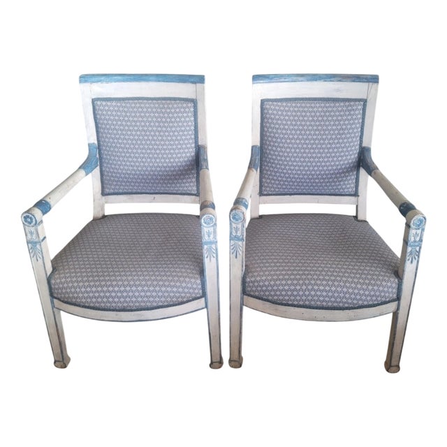 Antique Empire Style Lacquered Armchairs, Set of 2 For Sale