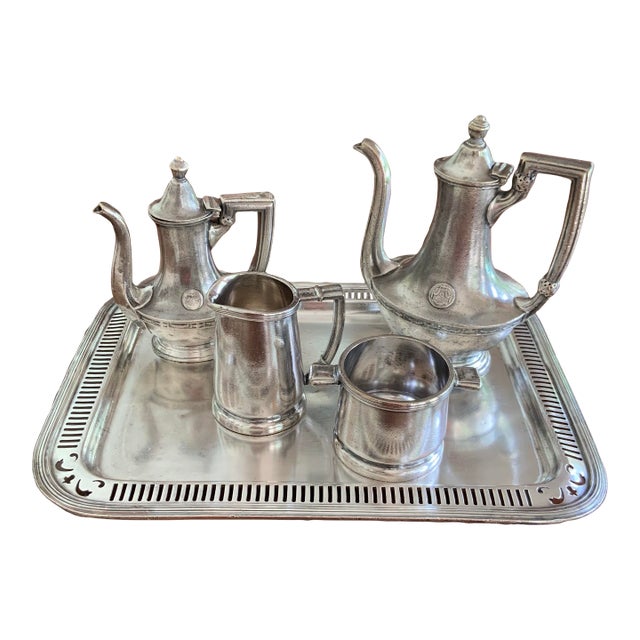 1940s Reed & Barton Hotel Statler Silver Tea & Coffee Service - Set of 5 for Traditional & English Decor & Hotel Silver Collectors For Sale