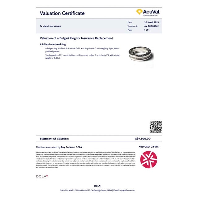 Bvlgari 18ct White Gold B.Zero1 Ring 0.45ct Size 3 For Sale - Image 10 of 10