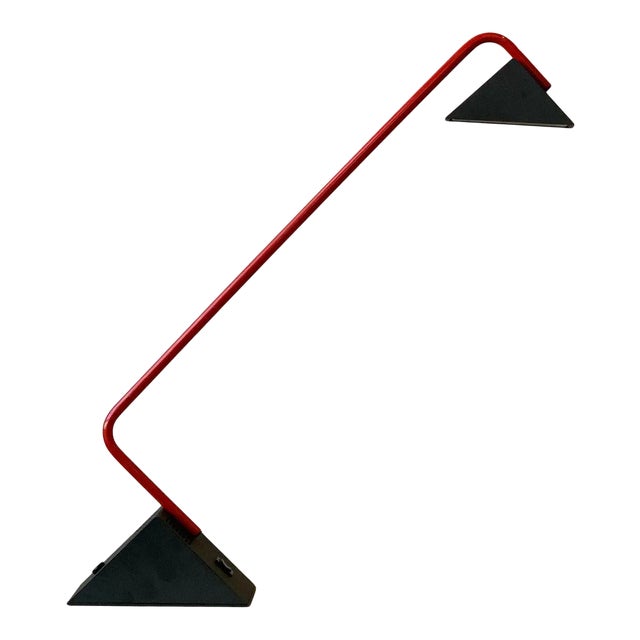 Vintage Postmodern Disegno Italia Red Enameled Metal + Molded Plastic Angy Table Lamp, Circa 1970s For Sale