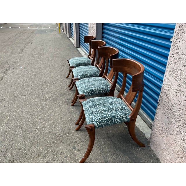 Wood Klismos Style Dining Chairs With Upholstered Seats- Set of 4 For Sale - Image 7 of 9
