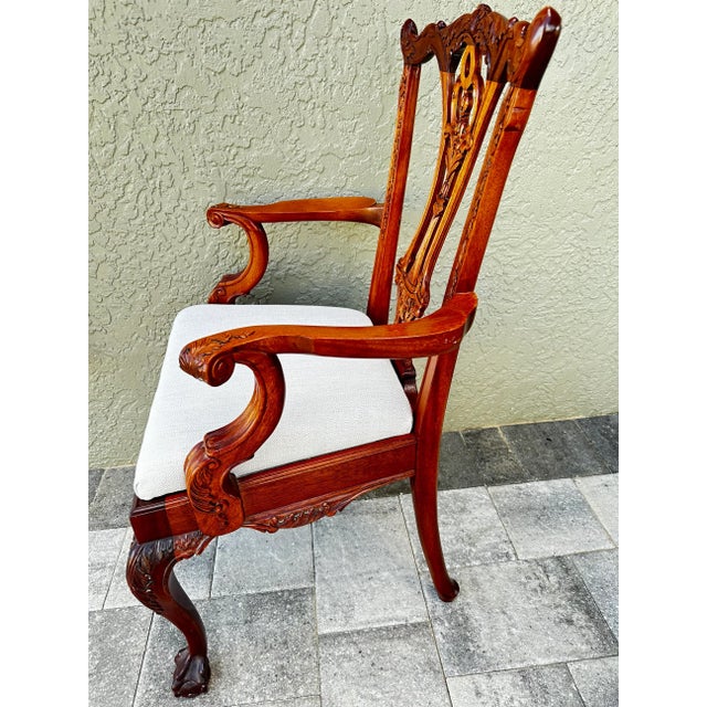 Vintage 20th Century Carved Wood Georgian Chippendale Style Ball & Claw Feet Arm Chair For Sale - Image 4 of 12