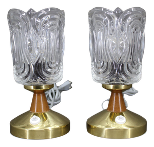 Mid-Century Table Lamps with Sculpted Pressed Glass Shades from Lidokov, 1970s, Set of 2