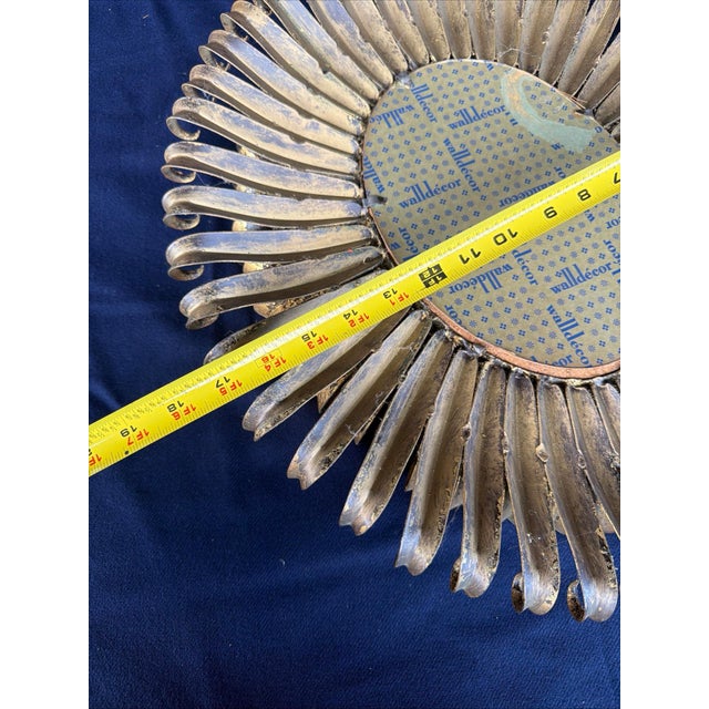 1960’s Italian Gilt Metal Mirror | Mid-Century Modern Tole Sunburst For Sale In New York - Image 6 of 9