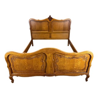 Vintage Louis French Bed Frame in Oak For Sale