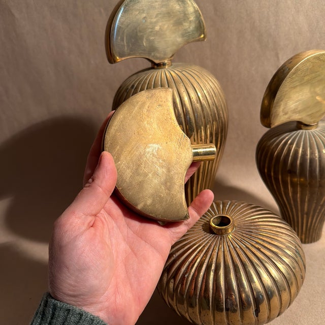 Art Deco 1987 Kinder Harris Brass Perfume Bottle Set For Sale - Image 3 of 6