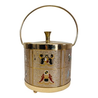 Vintage 1960s Egyptian Style Round Metal Ice Bucket For Sale
