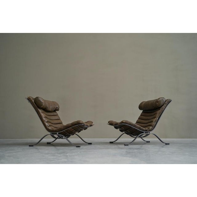 Metal Ari Lounge Chairs in Steel and Patinated Leather by Arne Norell, 1960s, Set of 2 For Sale - Image 7 of 14