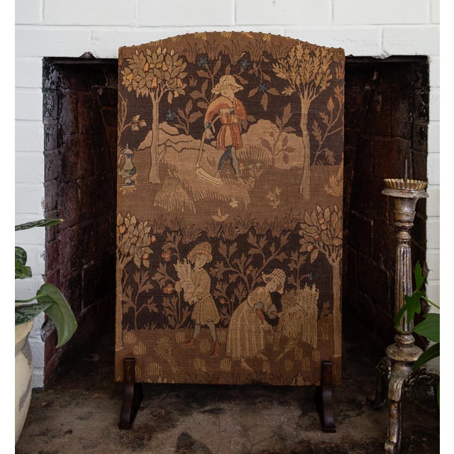 Upholstered English Arts and Crafts Firescreen With Medieval Harvest Scene For Sale - Image 9 of 14