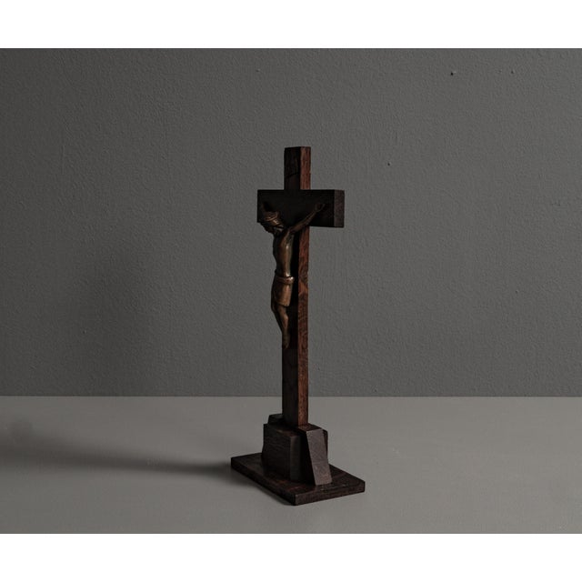 Brutalist Jesus Cross in Metal and Wood For Sale - Image 4 of 18