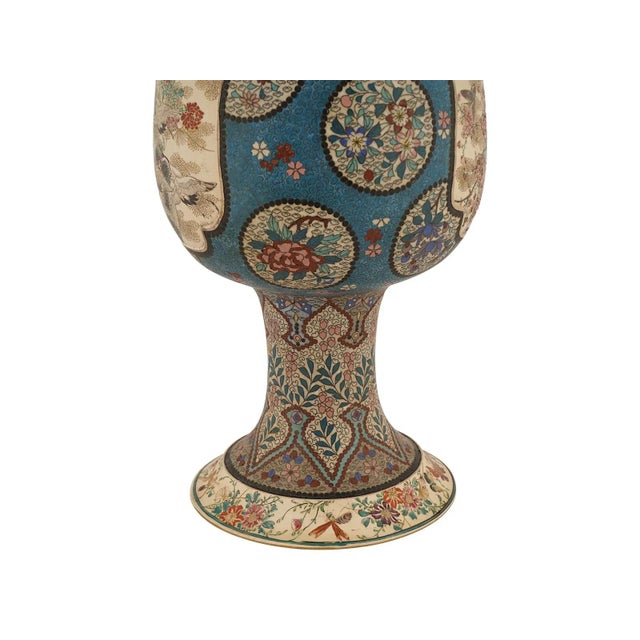 Japanese Cloisonne Enamel Meiji Totai Shippo Vase, Kinkozan School, 22 In. For Sale - Image 4 of 11