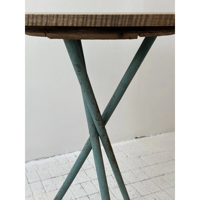 Turquoise Antique Curly Maple Accent Table With Turquoise-Painted Tripod Base, Circa Early 20th Century For Sale - Image 8 of 17