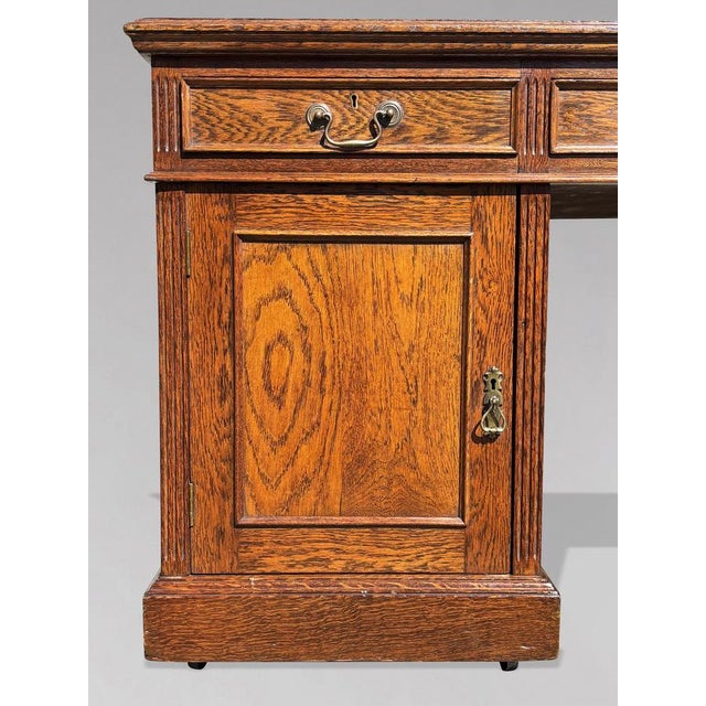 Late 19th Century Large Antique Oak Pedestal Partners Desk, 1880 For Sale - Image 5 of 13