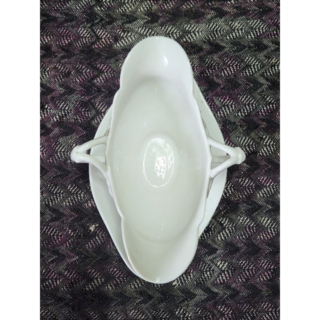Antique Leon Sazerat White Porcelain Sauce Boat from Limoges For Sale - Image 9 of 13