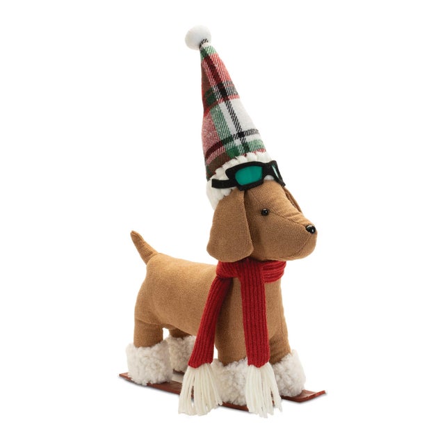 Contemporary Plush Dog Character on Sled and Skis (Set of 2) For Sale - Image 3 of 6