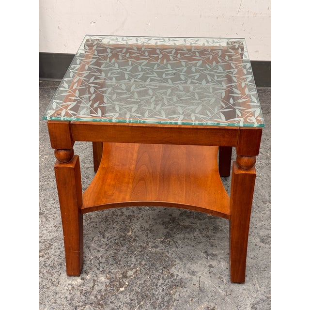 2010s Custom Wood + Glass Side Table For Sale - Image 5 of 12