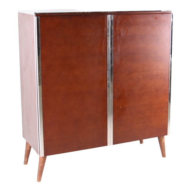 Small Armoire in Wood and Chrome, 1980s For Sale