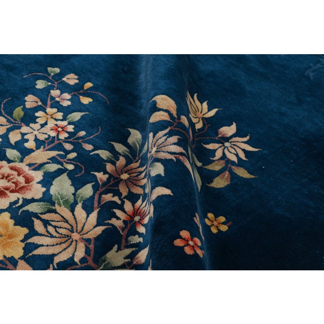 Blue Oversized Antique Chinese Art Deco Rug, Blue With Floral Patterns - Rug & Kilim For Sale - Image 8 of 9