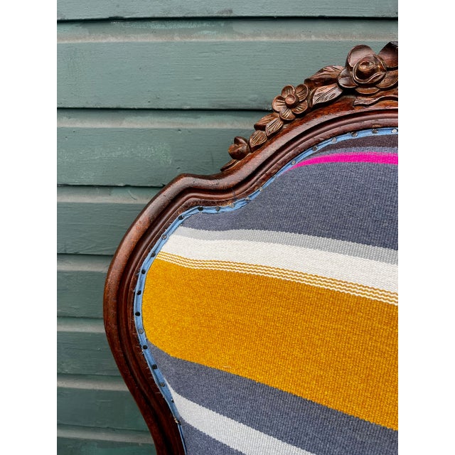 1900 - 1909 Antique Bohemian Stripped Upholstered Rustic Armchairs (All New Upholstery) Set of 2 For Sale - Image 5 of 12