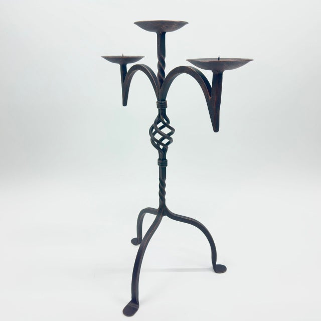 Black Hand Forged Iron Candelabra 23″ (58cm) Antique Copper Electrostatic Finish Wide Tabletop Centerpiece Decor For Sale - Image 8 of 8