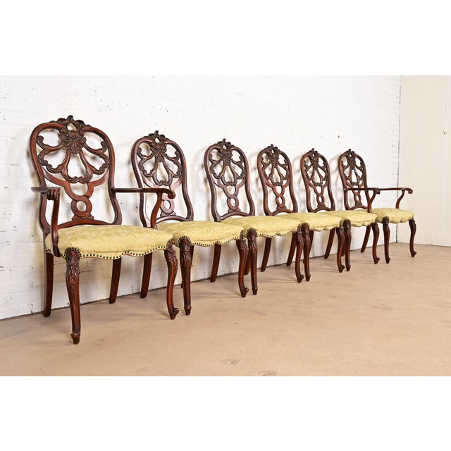 Romweber Romweber Antique French Provincial Louis XV Carved Walnut Dining Chairs, Set of Six For Sale - Image 4 of 13