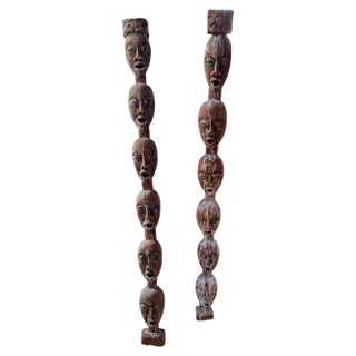 Late 19th Early 20th Century African Bamileke Carved Wood House Posts For Sale