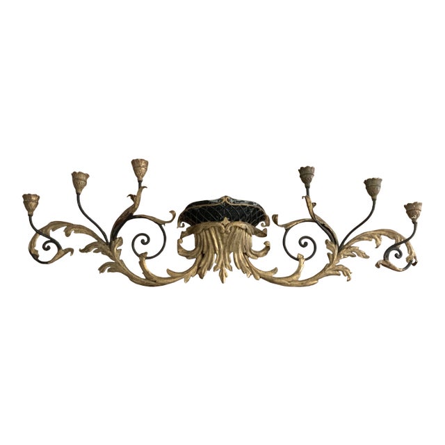 Antique French Black and Gold Tole Wall Mounted Wall Pocket Candelabra For Sale