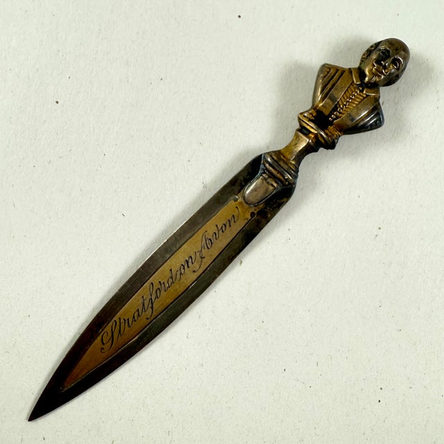 Metal Birmingham English Brass Shakespeare Letter Knife-Bookmark, Dated 1902 For Sale - Image 7 of 10
