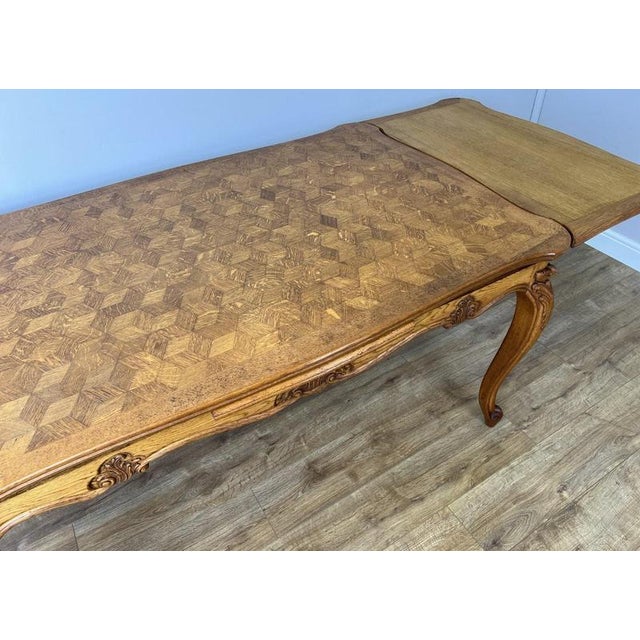 French Louis XVI Extendable Dining Table in Carved Oak For Sale - Image 14 of 15