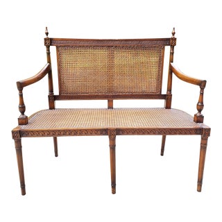 1990s Sheraton Style Double Caned Bench For Sale