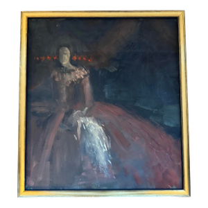 Moody Impressionist Painting of Faceless Woman in Red Dress