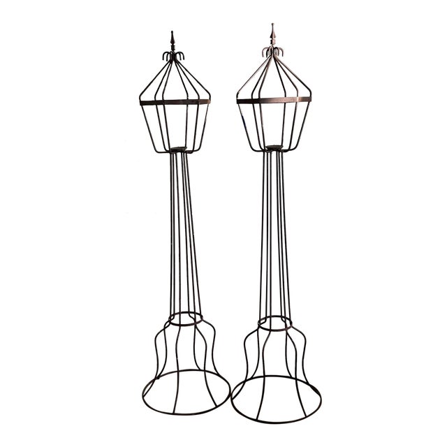 Vintage Wrought Iron Patio Candle Floor Stands, Torchieres a Pair For Sale