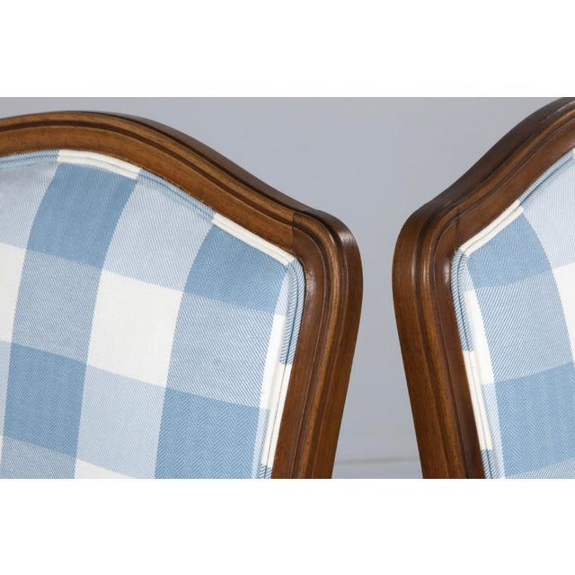 19th Century French Louis XV Style Walnut Dining Chairs in Light Blue Plaid - Set of 8 For Sale In New York - Image 6 of 12