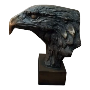 1980s Carved Solid Brass Eagle Bust on Pedestal From India