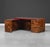 A mid century modern burl patchwork L shaped desk designed by Paul Evans cityscape with brass and chrome bases. Beautiful...