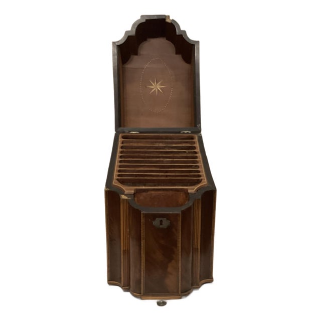 18th C Mahogany Inlaid Knife Box Converted to Stationary Box in 19th C. For Sale