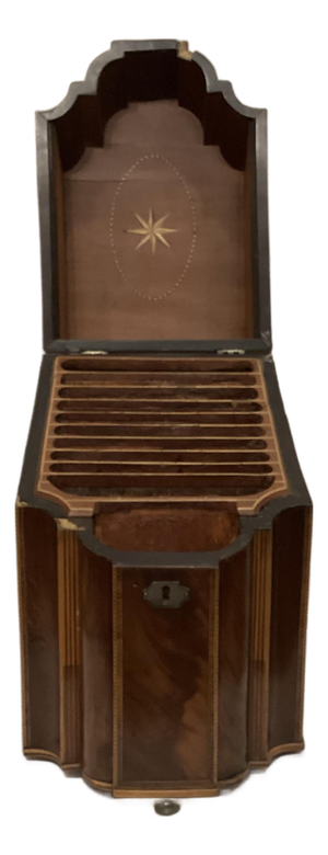 18th C Mahogany Inlaid Knife Box Converted to Stationary Box in 19th C.