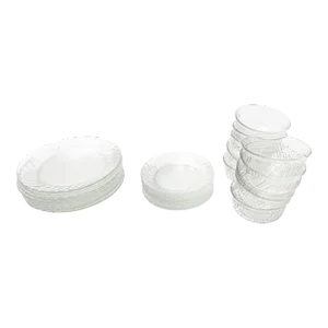 1970's Fortecrisa Clear Swirl Glass Tableware Set - 30 Pieces