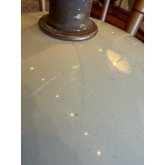 Mid century modern white spherical table lamp Good cord and lamps works Slight cracking/grazing around fixture Height to...