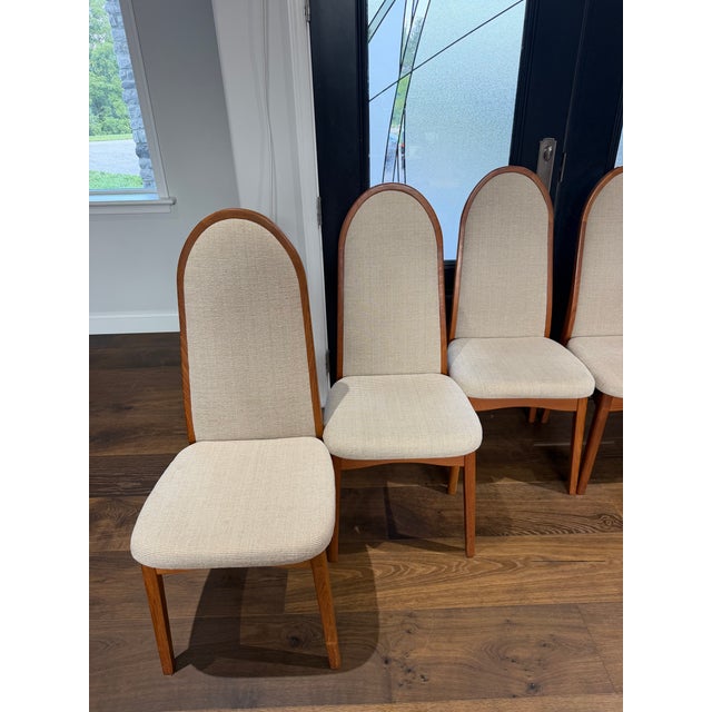 Late 20th Century Set of 8 Benny Linden Solid Teak Dining Chairs | Danish Modern | Original Upholstery | 2 Armchairs & 6 Side Chairs For Sale - Image 5 of 13